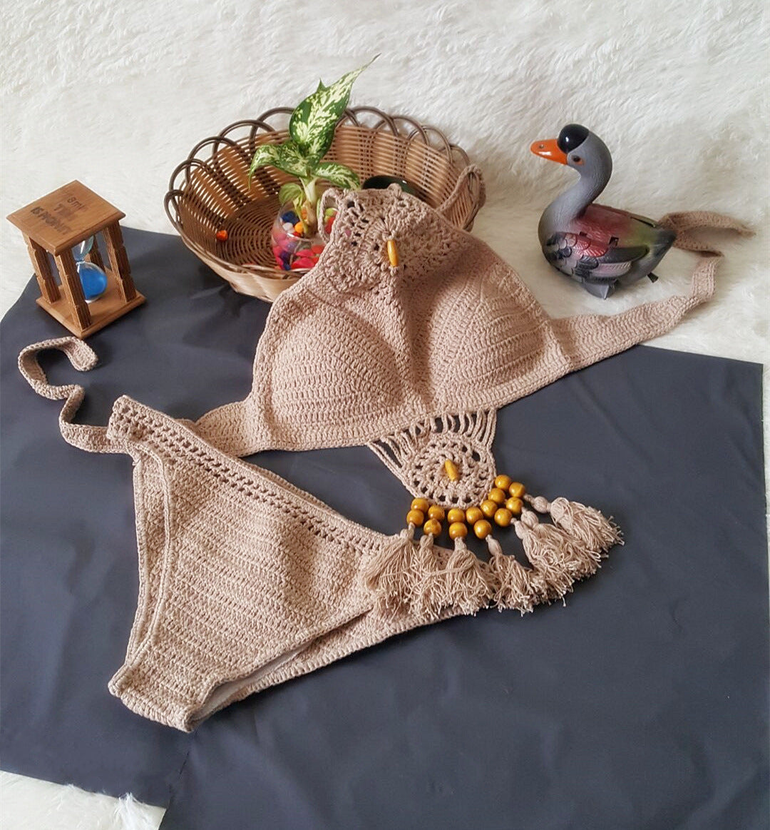 European & American Crochet Tassel Bikini Set - Trendy Women’s Swimsuit for Beach, Pool & Sunshine Days