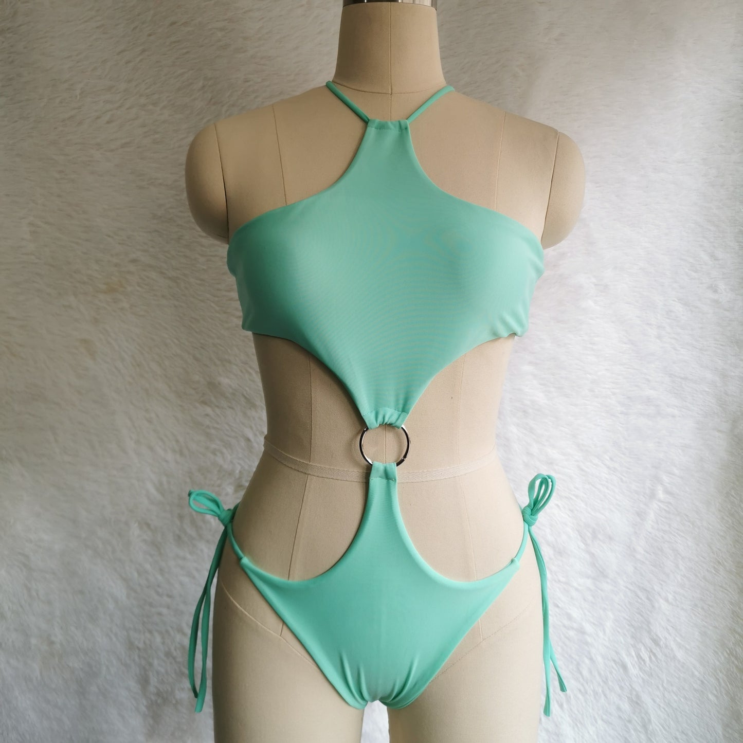 Double Ring Solid Color Foreign Trade One-piece Swimsuit fashion