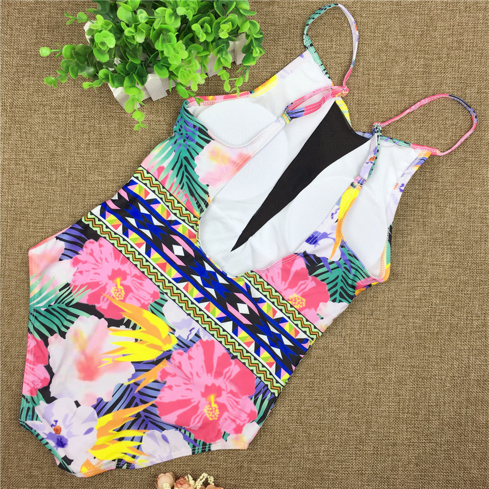 Sexy Mesh One Piece Swimsuit - High Cut Swimwear Women Floral Bathing Suit Patchwork Bikini
