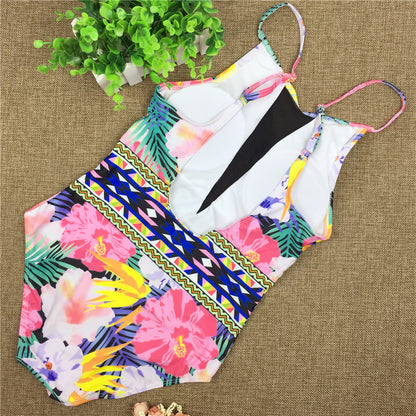 Sexy Mesh One Piece Swimsuit - High Cut Swimwear Women Floral Bathing Suit Patchwork Bikini