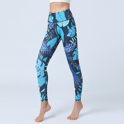 Fashion Leaves Printed Yoga Pants trendy Women's High Waist Hip Lifting Sports Fitness Leggings