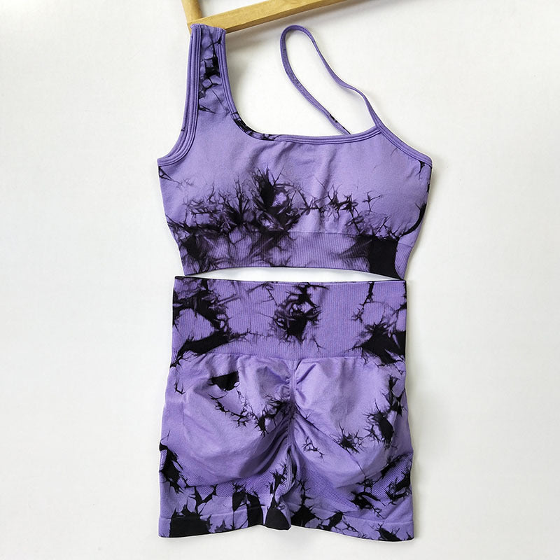 Seamless Fitness Suit | High Waist Tie-dye Bra & Shorts Set | Stretchy Gymwear for Women