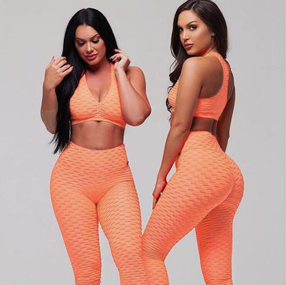 Fashion hips jacquard yoga set sports hips leggings fitness set trendy