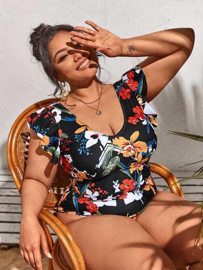 V-neck Bikini High-waisted One-piece Conservative Backless Swimsuit trendy