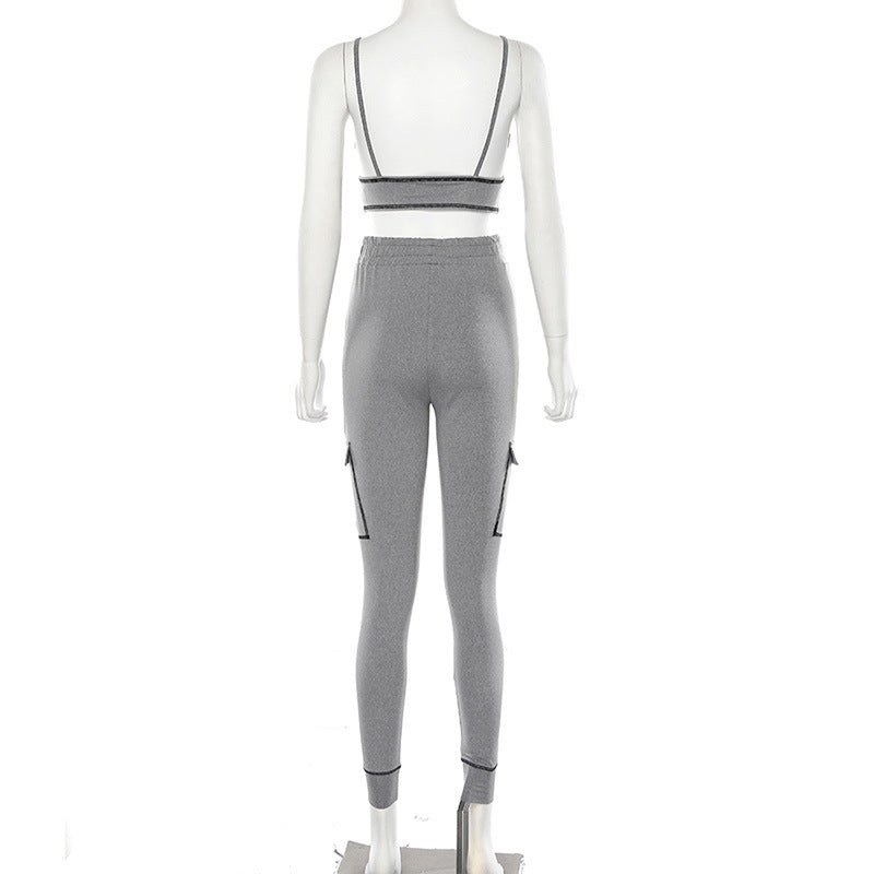 V-neck low-cut sports fitness suit trendy