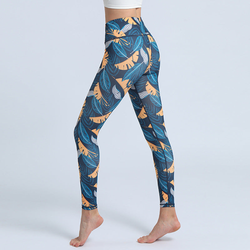 Fashion Leaves Printed Yoga Pants trendy Women's High Waist Hip Lifting Sports Fitness Leggings