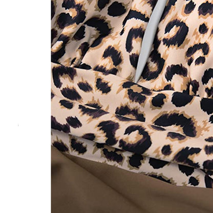 Halter Backless Bikini Waist Print Leopard Color Block One-Piece Swimsuit for Women