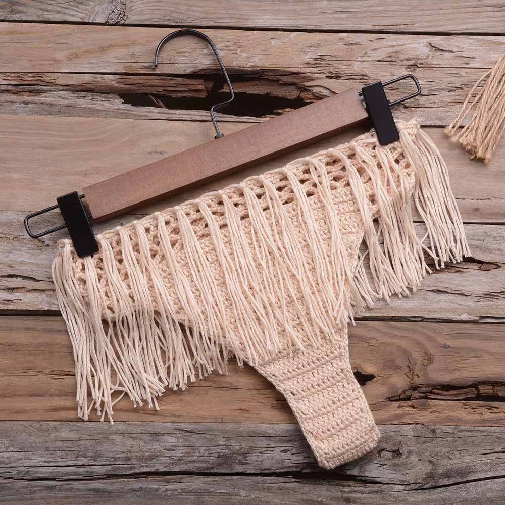 Hand-Woven Beach Hollow Tassel Split Swimsuit Set