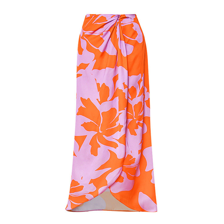 Chic Oblique Shoulder Flower One-Piece Swimsuit with Skirt