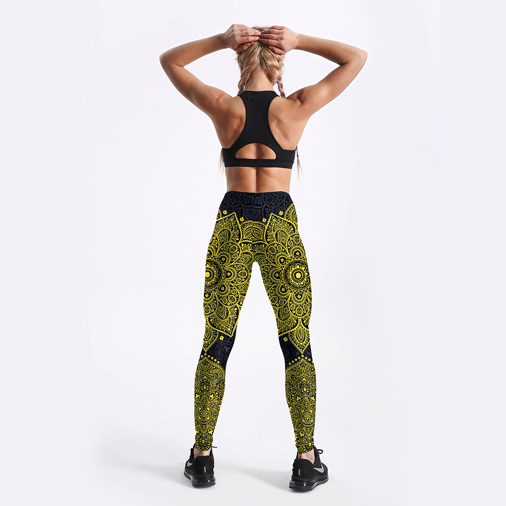 Yellow Gold Mandala Yoga/Workout Leggings trendy