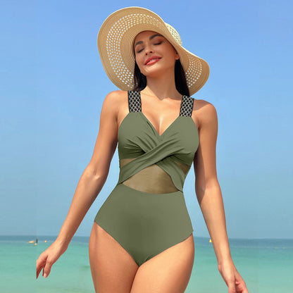 One-Piece Swimsuit for Women - Pure Colour Mesh Bikini