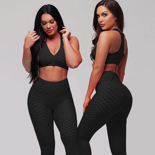 Fashion hips jacquard yoga set sports hips leggings fitness set trendy