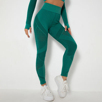Seamless Mesh Knit Yoga Leggings High-Waist Hip-Lifting Sports Fitness Pants trendy