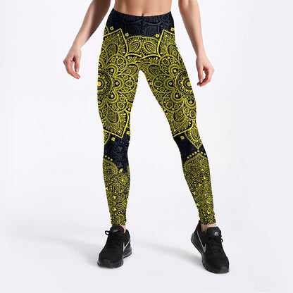 Yellow Gold Mandala Yoga/Workout Leggings trendy