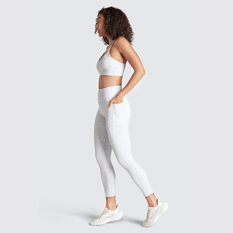 Printed Pocket Halter Bra & Trousers Yoga Set - Women's Fitness & Sportswear