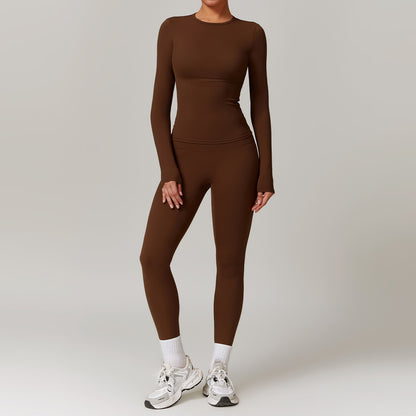 Tight-fitting trendy Brushed Yoga Suit Quick-drying Fitness Clothes  Fitness Long Sleeve Tracksuits Sports Suit Gym Top High Waist Leggings Women Sets Yoga Set