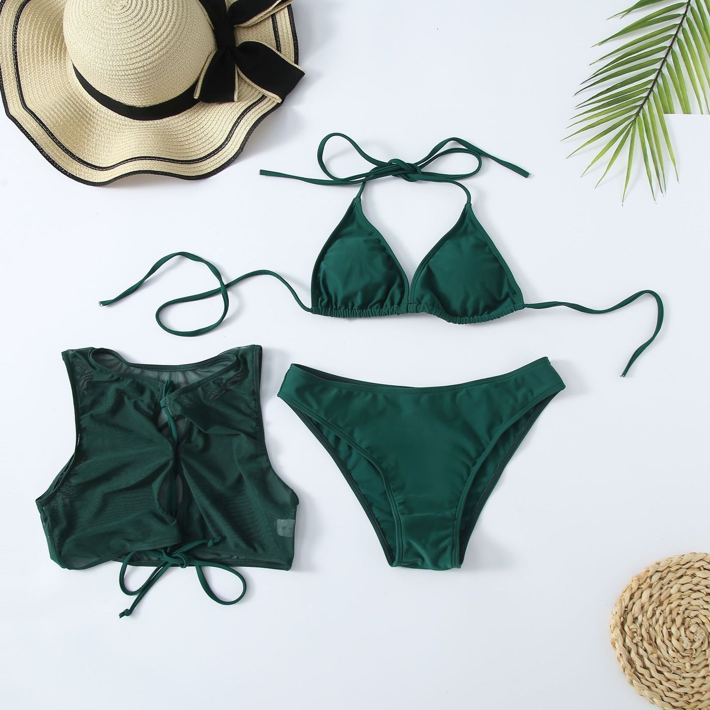 Elegant Ladies Swimsuit Mesh Three Piece Set