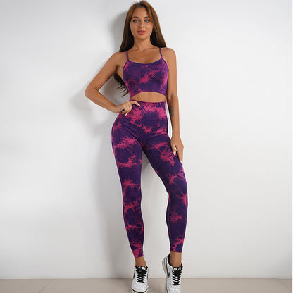 Women's Tie-dye Print Yoga Suit Women Fitness Sports High Waist Trousers Or Shorts Set trendy