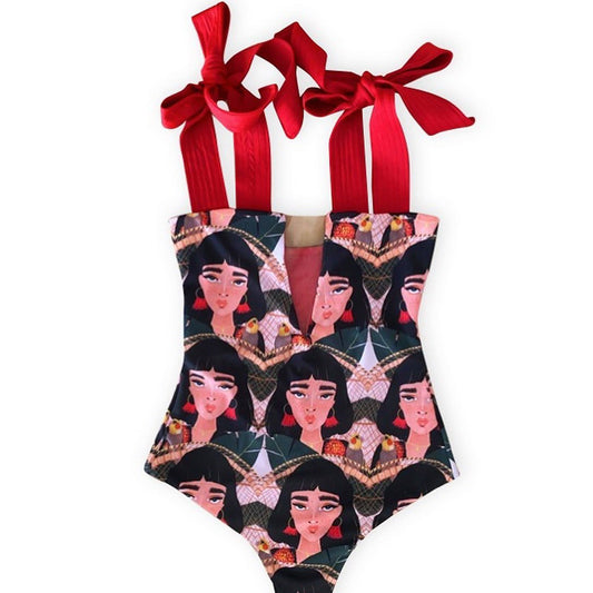 New Abstract One-piece Swimsuit Strappy European And American Sexy Bikini trendy