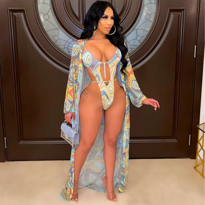 Women's Fashion Print Swimsuit Two Piece Set trendy