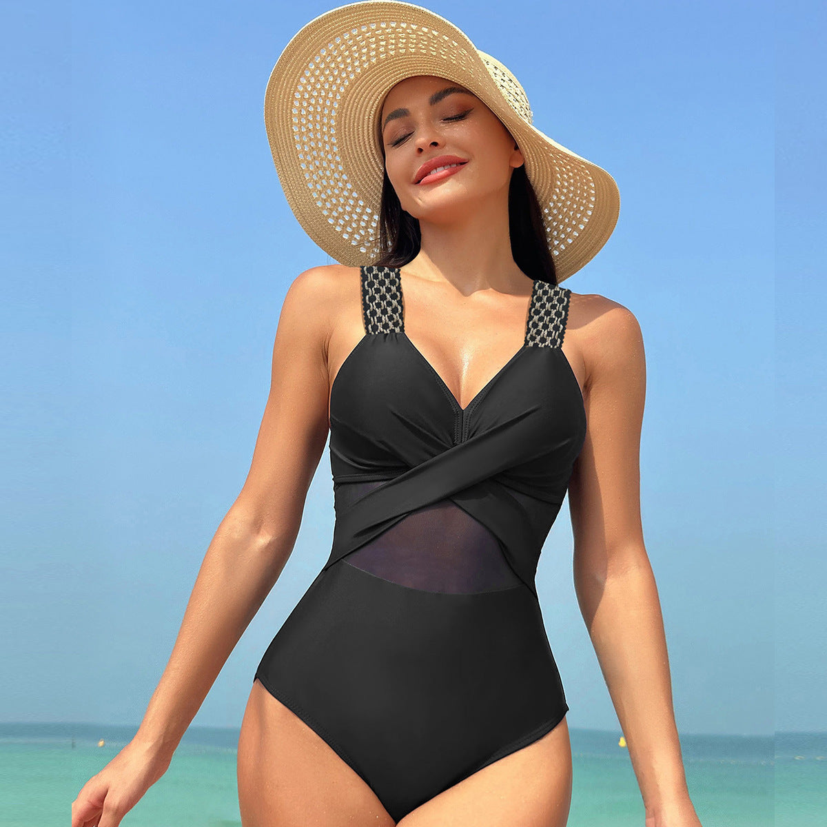 One-Piece Swimsuit for Women - Pure Colour Mesh Bikini