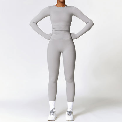 Tight-fitting trendy Brushed Yoga Suit Quick-drying Fitness Clothes  Fitness Long Sleeve Tracksuits Sports Suit Gym Top High Waist Leggings Women Sets Yoga Set