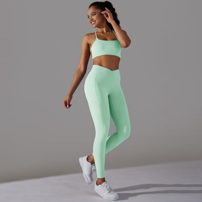 Beauty Back Sports Bra & High Waist Leggings Set – Stylish Activewear for Women