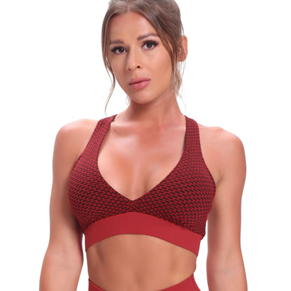 Casual Fitness Thick Jacquard Honeycomb Bubble Sexy Beauty Back Sports Bra trendy
