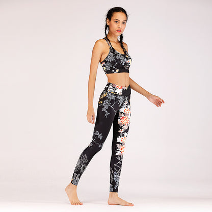 New European and American printed yoga fitness suit sports and leisure suit women trendy