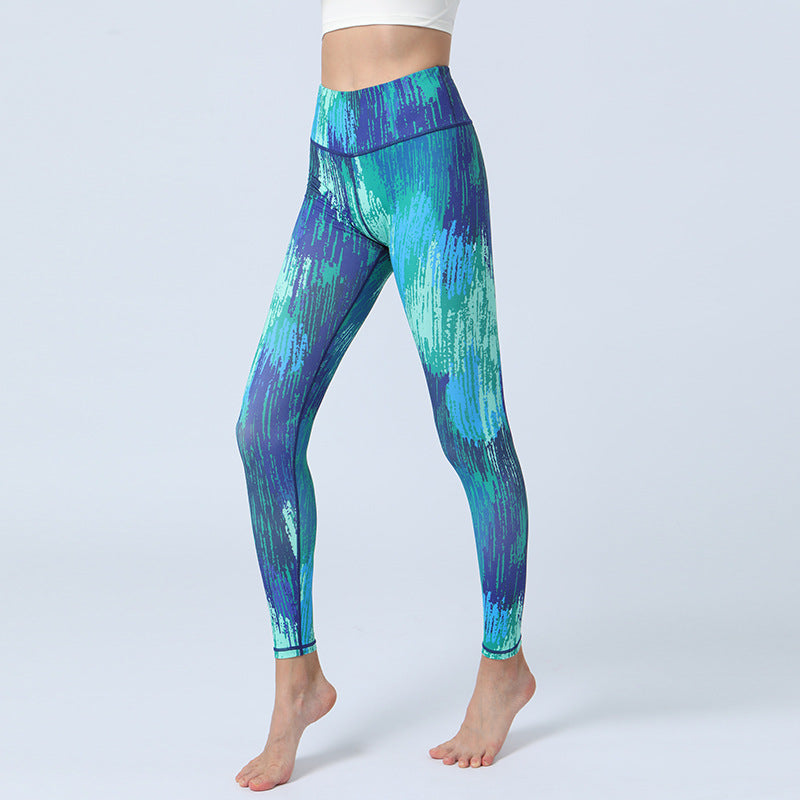 Fashion Leaves Printed Yoga Pants trendy Women's High Waist Hip Lifting Sports Fitness Leggings