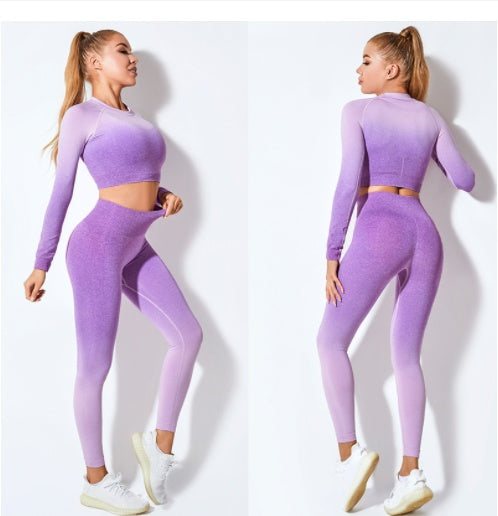 Yoga Wear Long Sleeve Suit Women Seamless Gradient Fitness Wear trendy