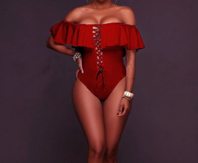 Ruffled Sling One-Piece Swimsuit Bikini – Trendy Beachwear with Flirty Ruffle Detail