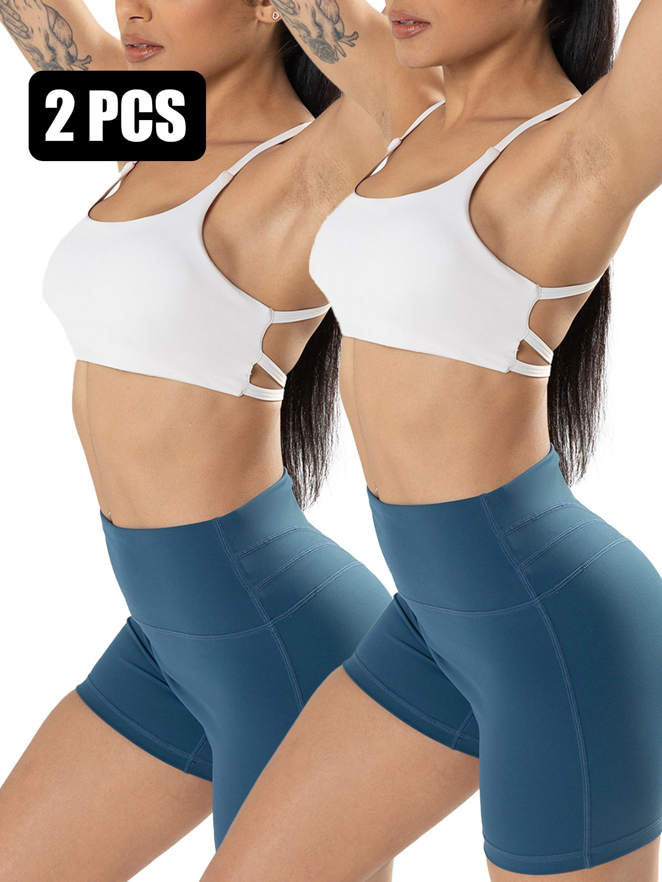 2-Pack Strappy Sports Bras for Women - Criss Cross Chic Comfort, Cute & Comfy Wireless Yoga Bras