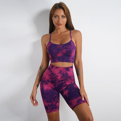 Women's Tie-dye Print Yoga Suit Women Fitness Sports High Waist Trousers Or Shorts Set trendy