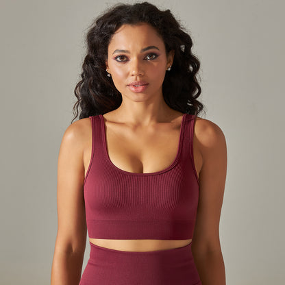 European And American Seamless Knitted Short Solid Color Thread Sports Underwear Running Fitness Yoga Wear