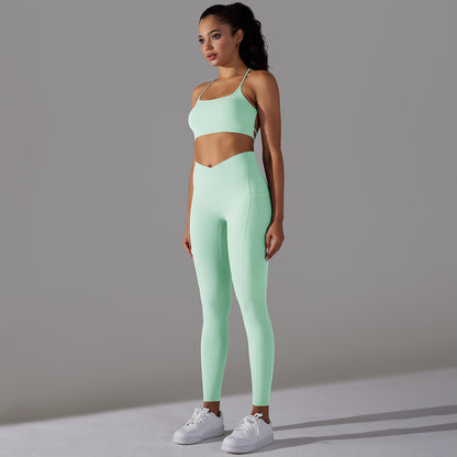 Beauty Back Sports Bra & High Waist Leggings Set – Stylish Activewear for Women