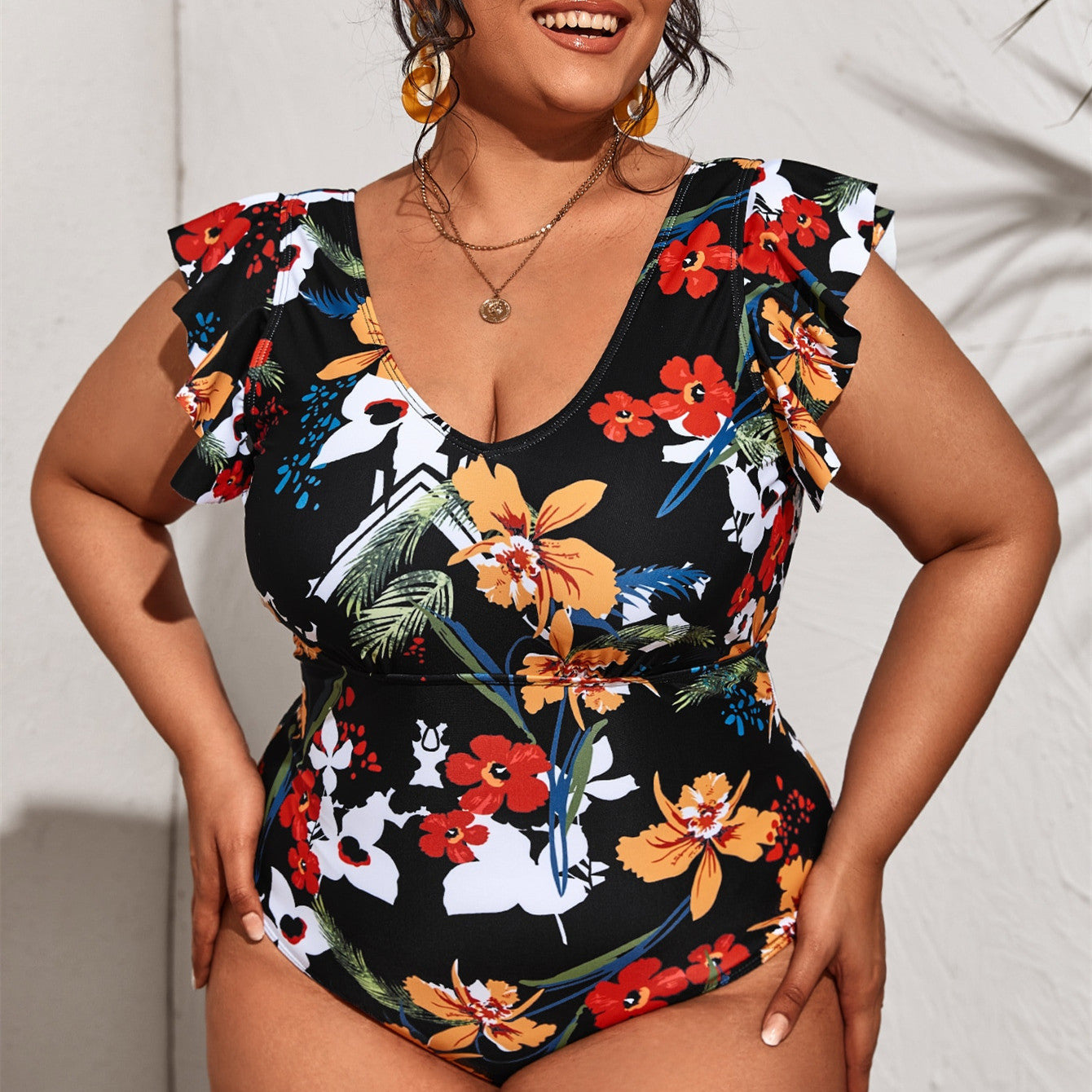 V-neck Bikini High-waisted One-piece Conservative Backless Swimsuit trendy