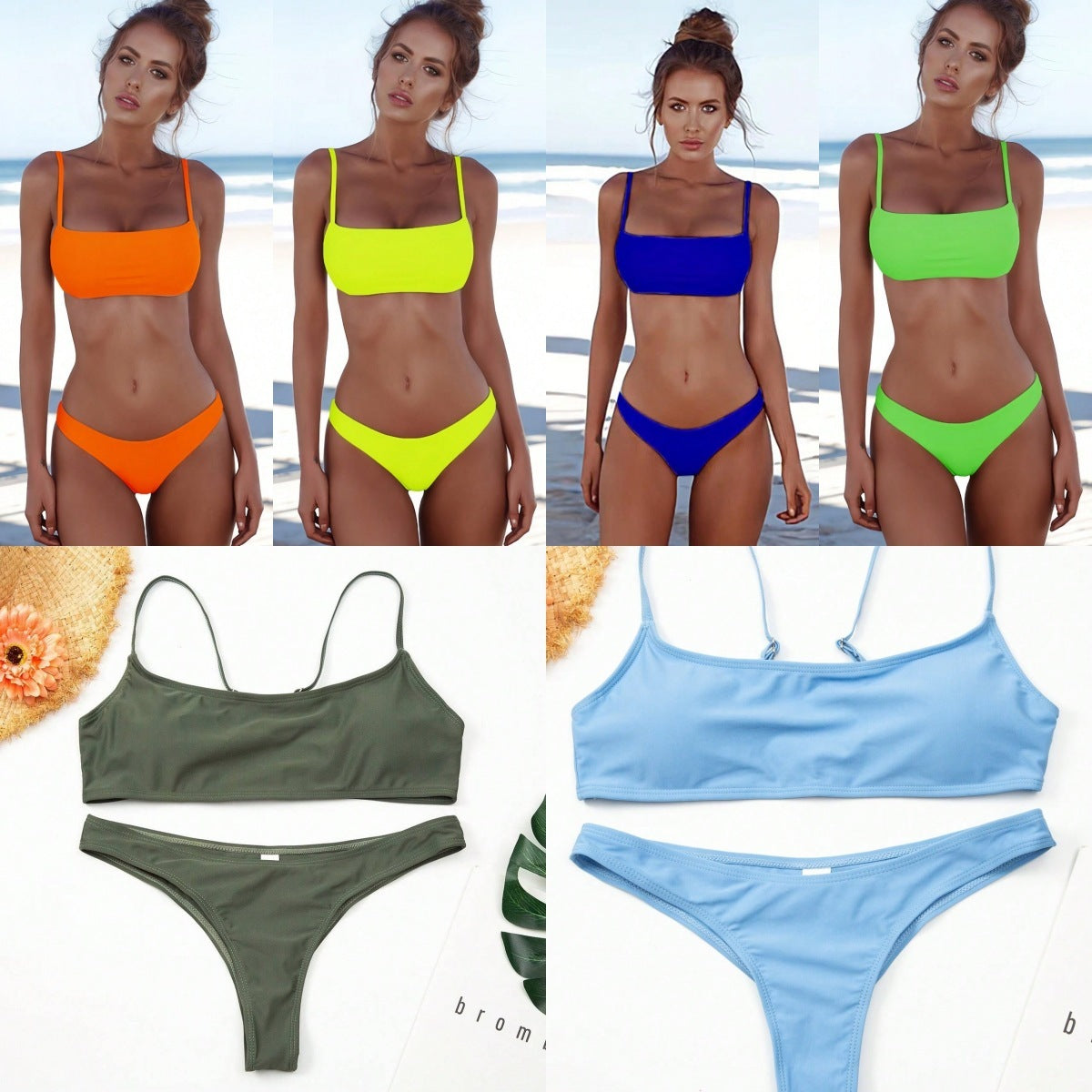 Women's Casual Nylon Split Color Bikini Set trendy