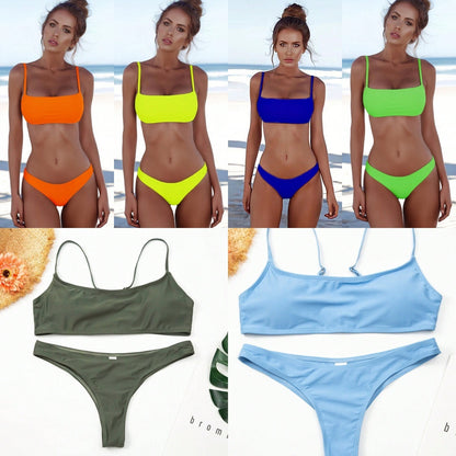 Women's Casual Nylon Split Color Bikini Set trendy