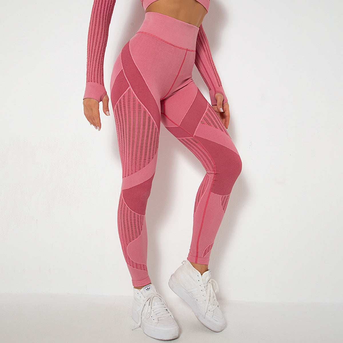 Seamless Mesh Knit Yoga Leggings High-Waist Hip-Lifting Sports Fitness Pants trendy