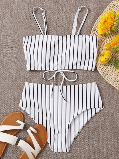 Women's Printed Bikini Split Tie High Waist Swimsuit