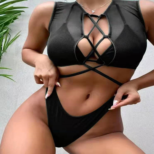 Elegant Ladies Swimsuit Mesh Three Piece Set