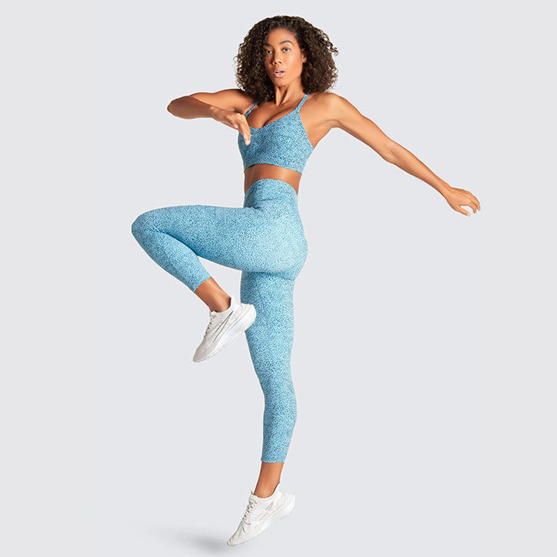 Printed Pocket Halter Bra & Trousers Yoga Set - Women's Fitness & Sportswear