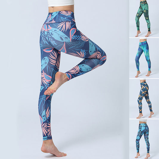 Fashion Leaves Printed Yoga Pants trendy Women's High Waist Hip Lifting Sports Fitness Leggings