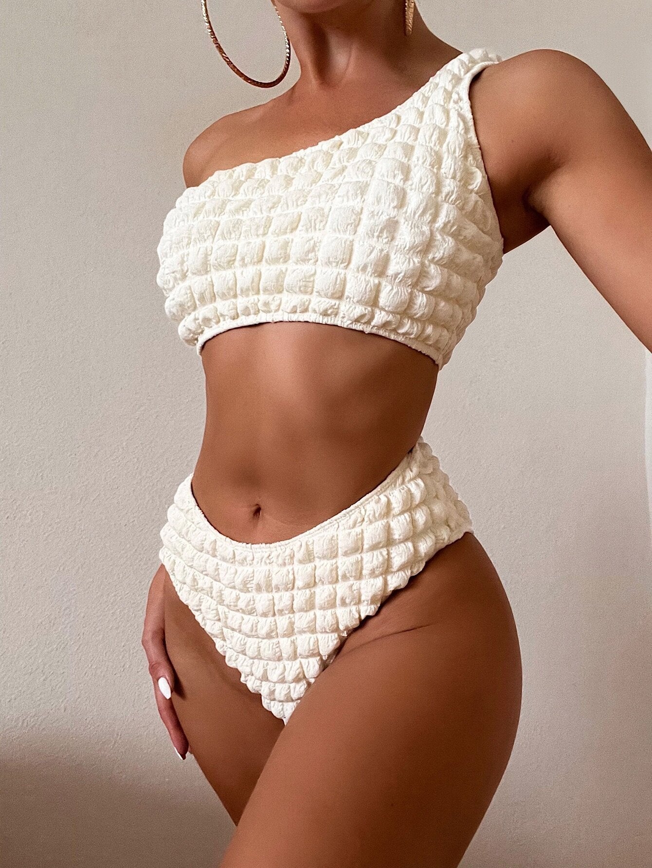 New Solid Color Women's One Shoulder High Waist Split Swimsuit trendy