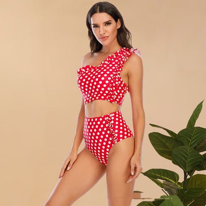 Flounced One-shoulder Bikini High Waist Swimming Trunks Swimsuit Set fashion