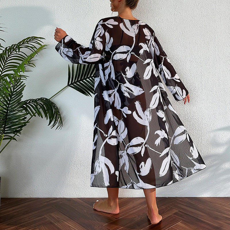 New Bikini Three-piece Women's Swimsuit Black And White Printed Swimming trendy