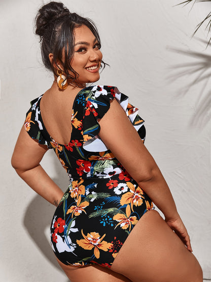 V-neck Bikini High-waisted One-piece Conservative Backless Swimsuit trendy
