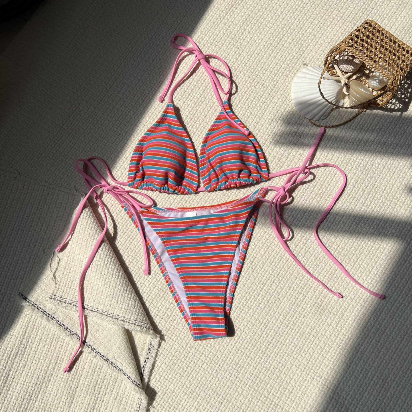 Women's Fashion Striped Split Swimsuit Bikini trending