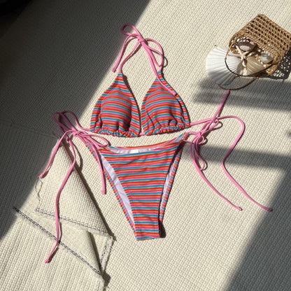 Women's Fashion Striped Split Swimsuit Bikini trending